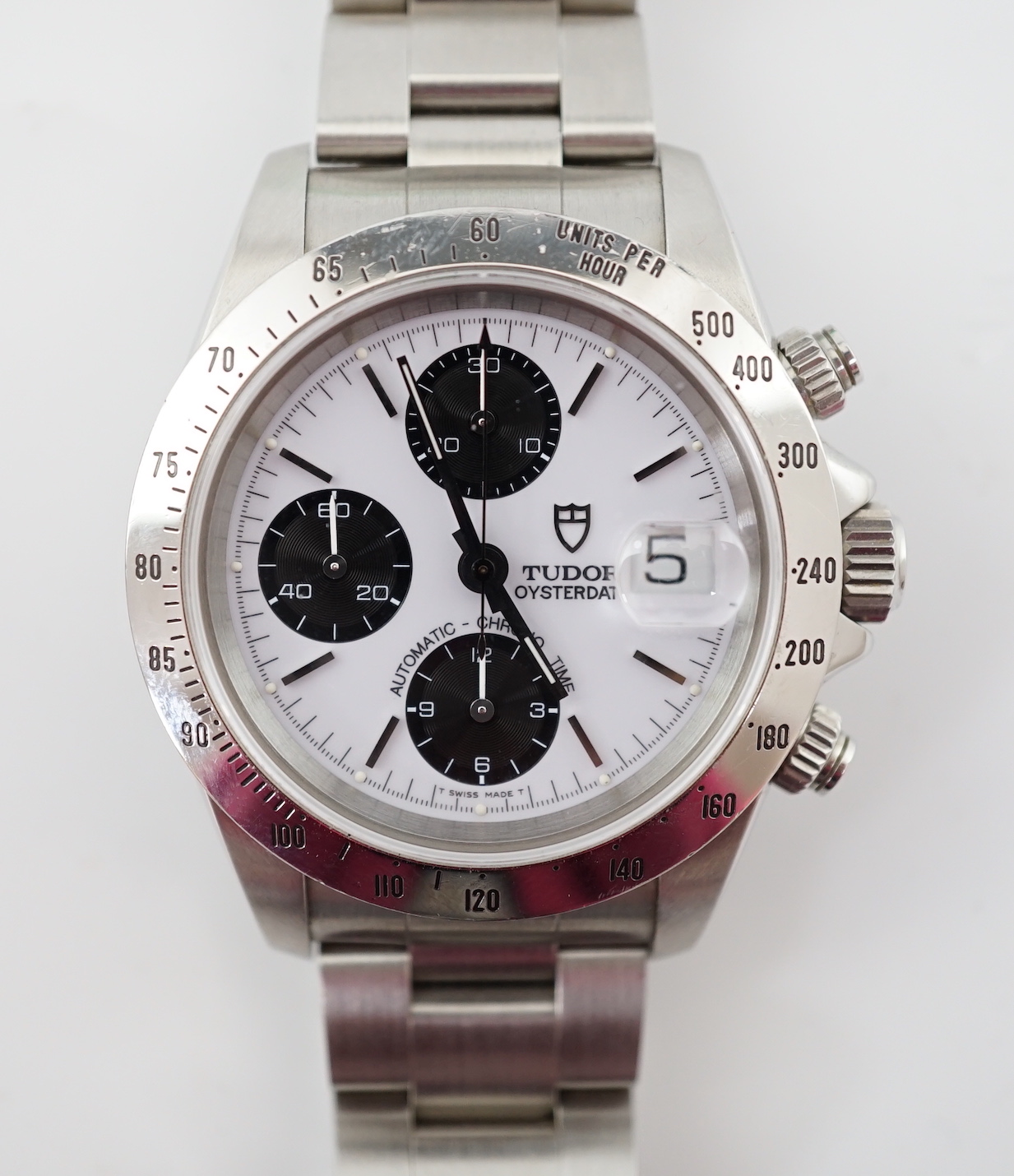 A gentleman's 2002 stainless steel Tudor Oysterdate Automatic Chrono Time 'Big Block' panda dial wrist watch
